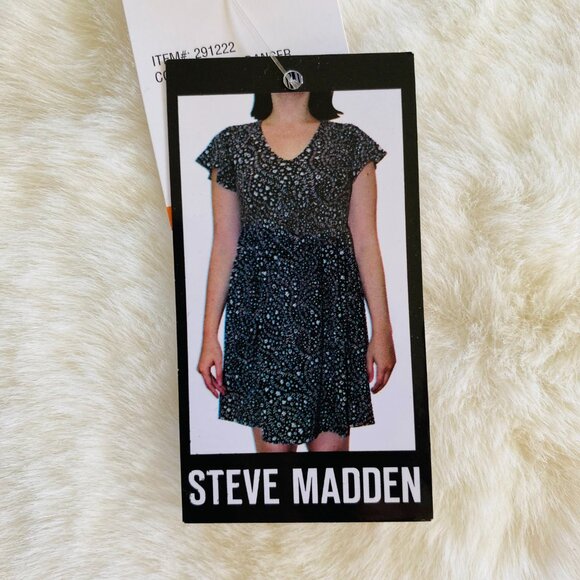 Steve Madden NEW Black w/ White Floral Pattern Dress "Cloud Dancer" size M - Picture 6 of 10